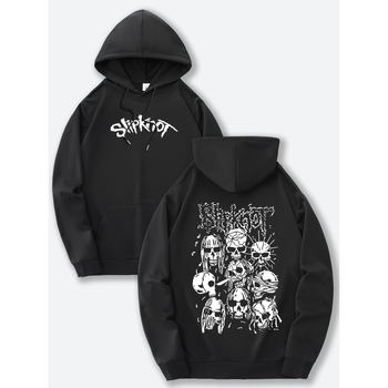 Drukāts kapucētais džemperis – poliestera adīts audums, brīvs siluets, garas piedurknes, kapuce, vidēja biezuma