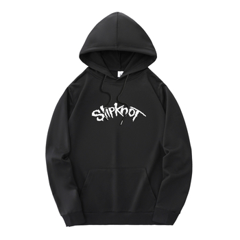 Drukāts kapucētais džemperis – poliestera adīts audums, brīvs siluets, garas piedurknes, kapuce, vidēja biezuma