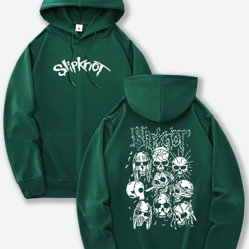 Drukāts kapucētais džemperis – poliestera adīts audums, brīvs siluets, garas piedurknes, kapuce, vidēja biezuma