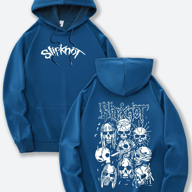 Drukāts kapucētais džemperis – poliestera adīts audums, brīvs siluets, garas piedurknes, kapuce, vidēja biezuma