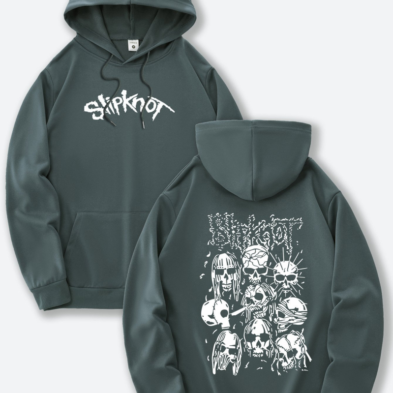 Drukāts kapucētais džemperis – poliestera adīts audums, brīvs siluets, garas piedurknes, kapuce, vidēja biezuma