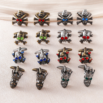 Κουμπάκια μανσέτας με μοτίβο κρανίου για Χάλογουιν, γεωμετρικός χαλκός, unisex σχεδίαση, στυλ Ρουι Λι, ηλεκτροπλατιωμένο φινίρισμα