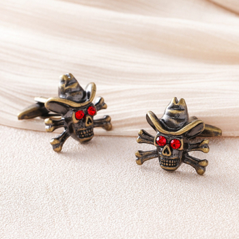 Маншетни копчета с мотив на череп за Хелоуин, геометрични медни, унисекс дизайн, стил Руи Ли, електроплатирано покритие