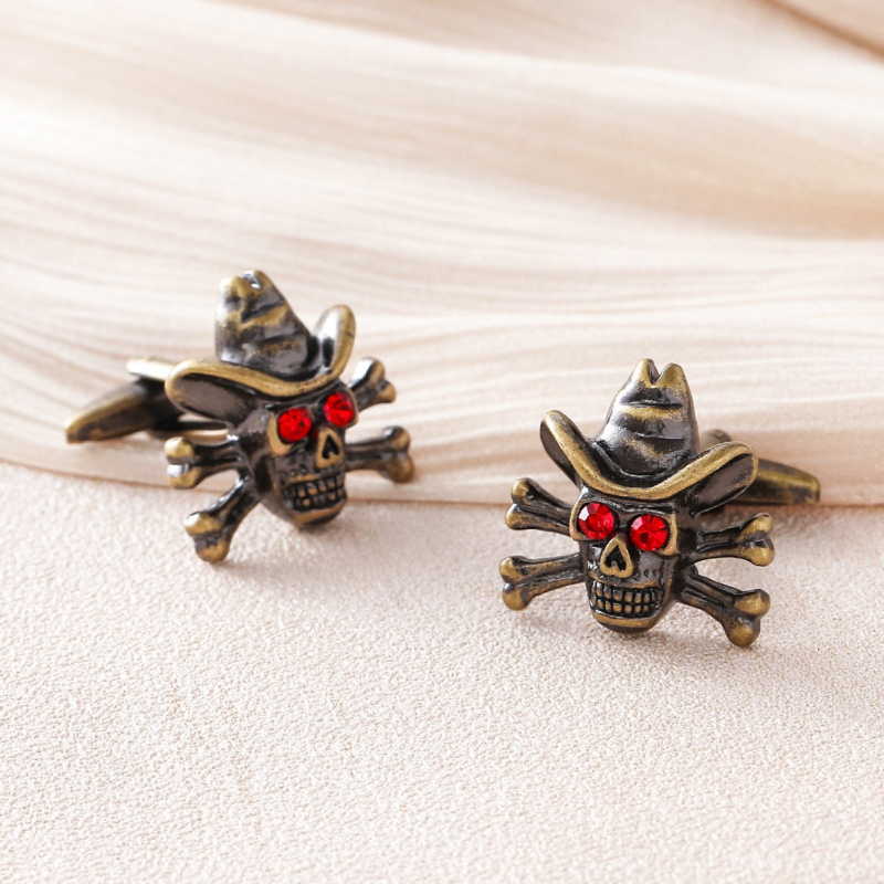 Κουμπάκια μανσέτας με μοτίβο κρανίου για Χάλογουιν, γεωμετρικός χαλκός, unisex σχεδίαση, στυλ Ρουι Λι, ηλεκτροπλατιωμένο φινίρισμα