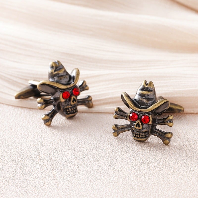 Κουμπάκια μανσέτας με μοτίβο κρανίου για Χάλογουιν, γεωμετρικός χαλκός, unisex σχεδίαση, στυλ Ρουι Λι, ηλεκτροπλατιωμένο φινίρισμα