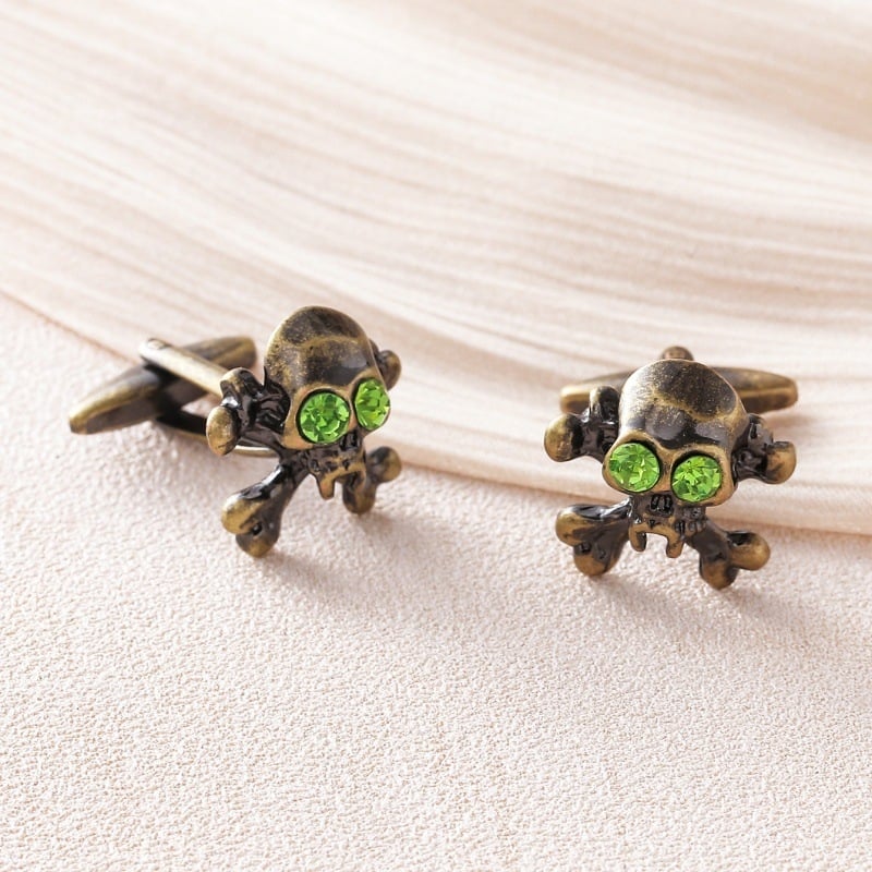 Κουμπάκια μανσέτας με μοτίβο κρανίου για Χάλογουιν, γεωμετρικός χαλκός, unisex σχεδίαση, στυλ Ρουι Λι, ηλεκτροπλατιωμένο φινίρισμα