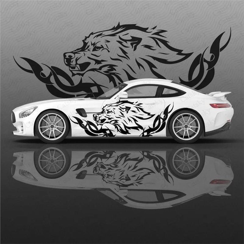 Autómatrica farkas mintázattal, PVC anyag, fényvisszaverő figyelmeztető matrica, telepítés vákuumos csészével