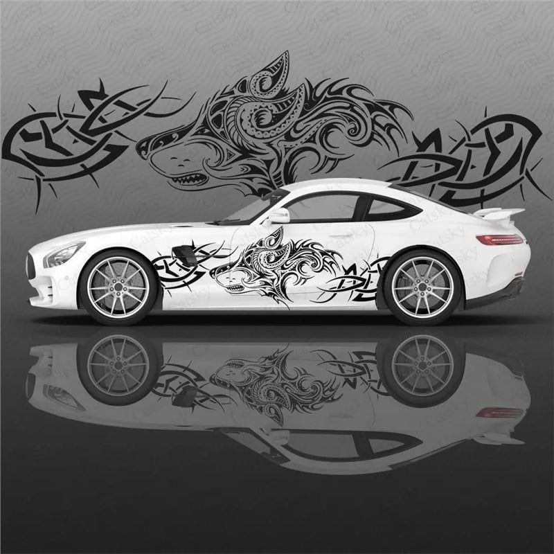 Autómatrica farkas mintázattal, PVC anyag, fényvisszaverő figyelmeztető matrica, telepítés vákuumos csészével