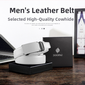 Ανδρική δερμάτινη ζώνη με αυτόματη αγκράφα, γνήσιο δέρμα, διπλό στρώμα βοείου δέρματος, αγκράφα από κράμα