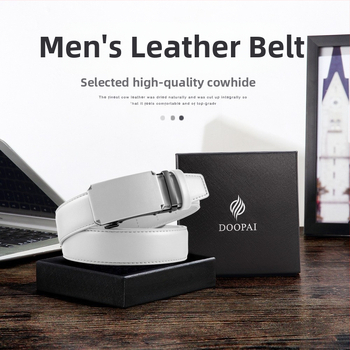 Ανδρική δερμάτινη ζώνη με αυτόματη αγκράφα, γνήσιο δέρμα, διπλό στρώμα βοείου δέρματος, αγκράφα από κράμα