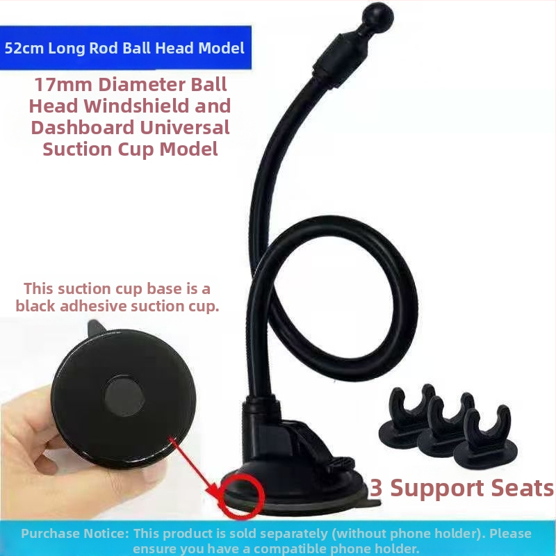 Automašīnas tālruņa turētājs ar sfēras galvu, paplašināto piesūcekni, garu stieni, universālais adapters — modelis RST-X28