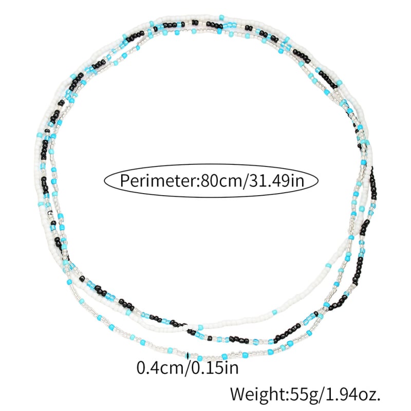 Vidukļa ķēde ar rižu pērlēm, diamantapstrāde, dubultā un daudzslāņu elastīgs dizains, unisex ģeometriskais stils, etniskais stils, rudens 2025