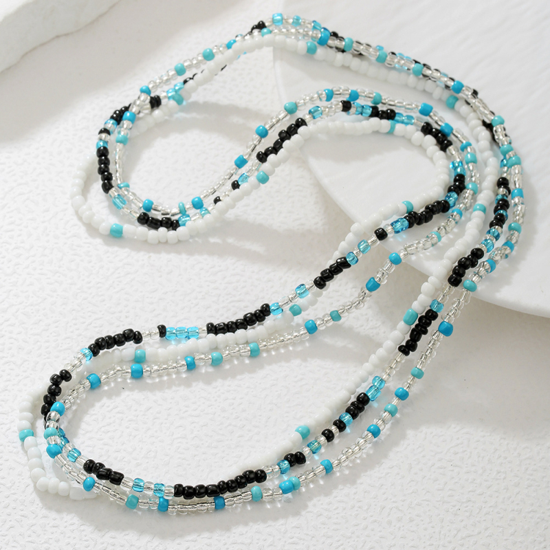 Vidukļa ķēde ar rižu pērlēm, diamantapstrāde, dubultā un daudzslāņu elastīgs dizains, unisex ģeometriskais stils, etniskais stils, rudens 2025