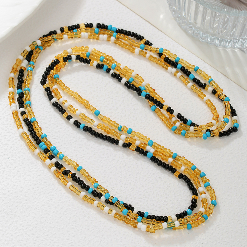 Vidukļa ķēde ar rižu pērlēm, diamantapstrāde, dubultā un daudzslāņu elastīgs dizains, unisex ģeometriskais stils, etniskais stils, rudens 2025