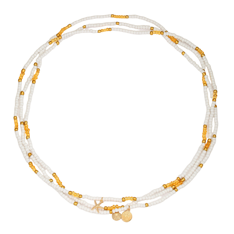 Vidukļa ķēde ar rižu pērlēm, diamantapstrāde, dubultā un daudzslāņu elastīgs dizains, unisex ģeometriskais stils, etniskais stils, rudens 2025