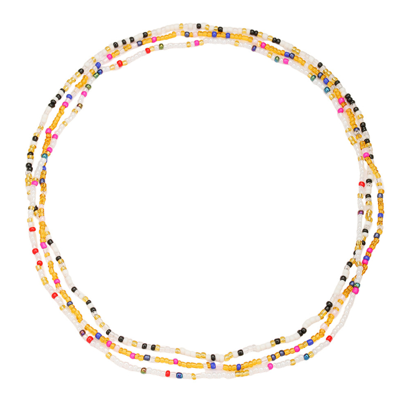 Vidukļa ķēde ar rižu pērlēm, diamantapstrāde, dubultā un daudzslāņu elastīgs dizains, unisex ģeometriskais stils, etniskais stils, rudens 2025