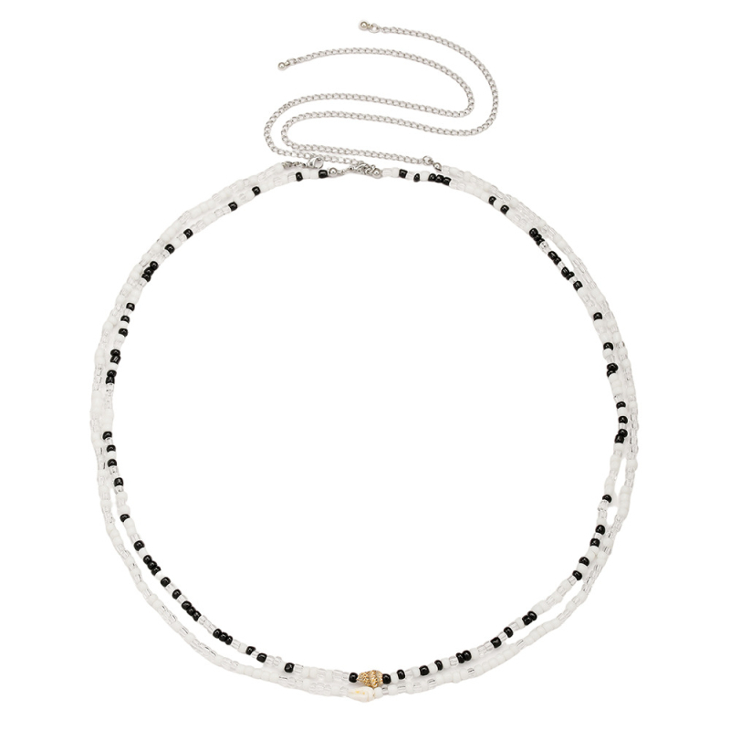Vidukļa ķēde ar rižu pērlēm, diamantapstrāde, dubultā un daudzslāņu elastīgs dizains, unisex ģeometriskais stils, etniskais stils, rudens 2025