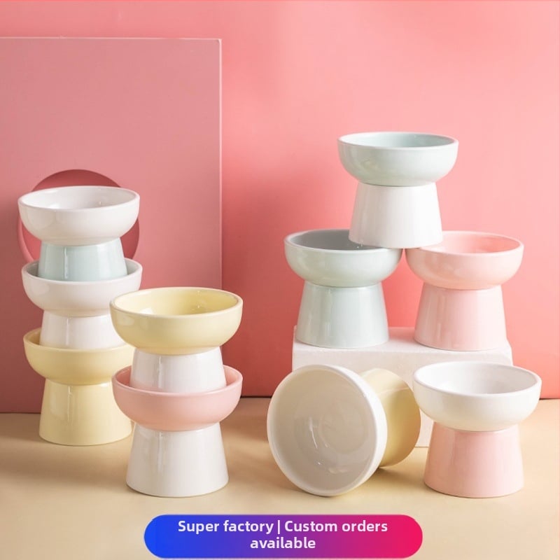 Κεραμικό μπολ γάτας με ψηλά πόδια, αντιανατροπή για νερό και φαγητό