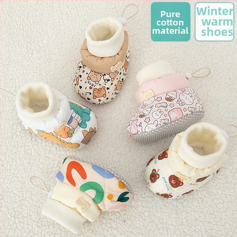 Παιδικά βαμβακερά παπούτσια για μωρά, μαλακή σόλα, παχινεμένη επένδυση φλίς, κούμπωμα με αγκράφα, σχέδιο καρτούν, για ηλικίες 1–3 ετών