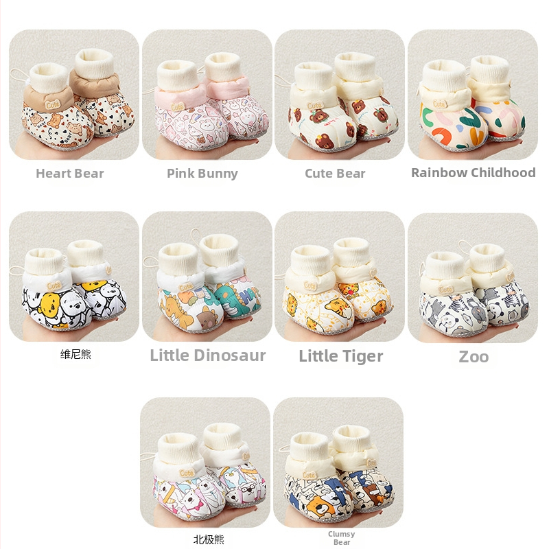 Παιδικά βαμβακερά παπούτσια για μωρά, μαλακή σόλα, παχινεμένη επένδυση φλίς, κούμπωμα με αγκράφα, σχέδιο καρτούν, για ηλικίες 1–3 ετών