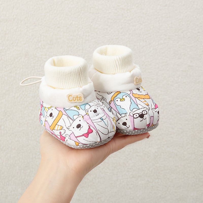 Παιδικά βαμβακερά παπούτσια για μωρά, μαλακή σόλα, παχινεμένη επένδυση φλίς, κούμπωμα με αγκράφα, σχέδιο καρτούν, για ηλικίες 1–3 ετών