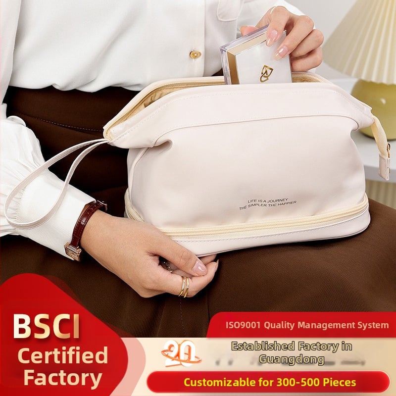 Posetă de machiaj din PU pentru călătorii – Impermeabilă, Capacitate mare, Feminin, Model monocrom, Căptușeală poliester