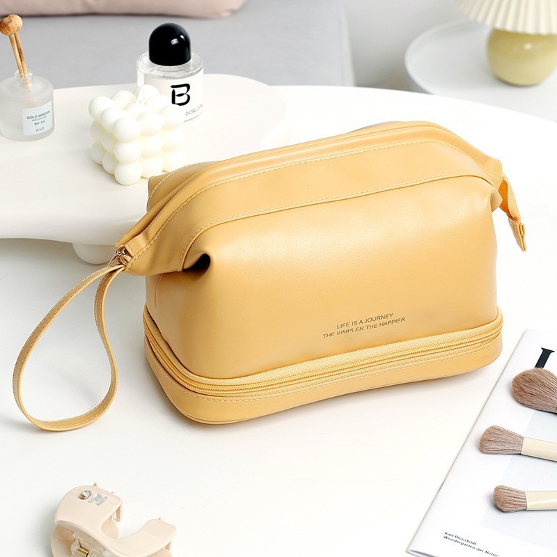 Posetă de machiaj din PU pentru călătorii – Impermeabilă, Capacitate mare, Feminin, Model monocrom, Căptușeală poliester