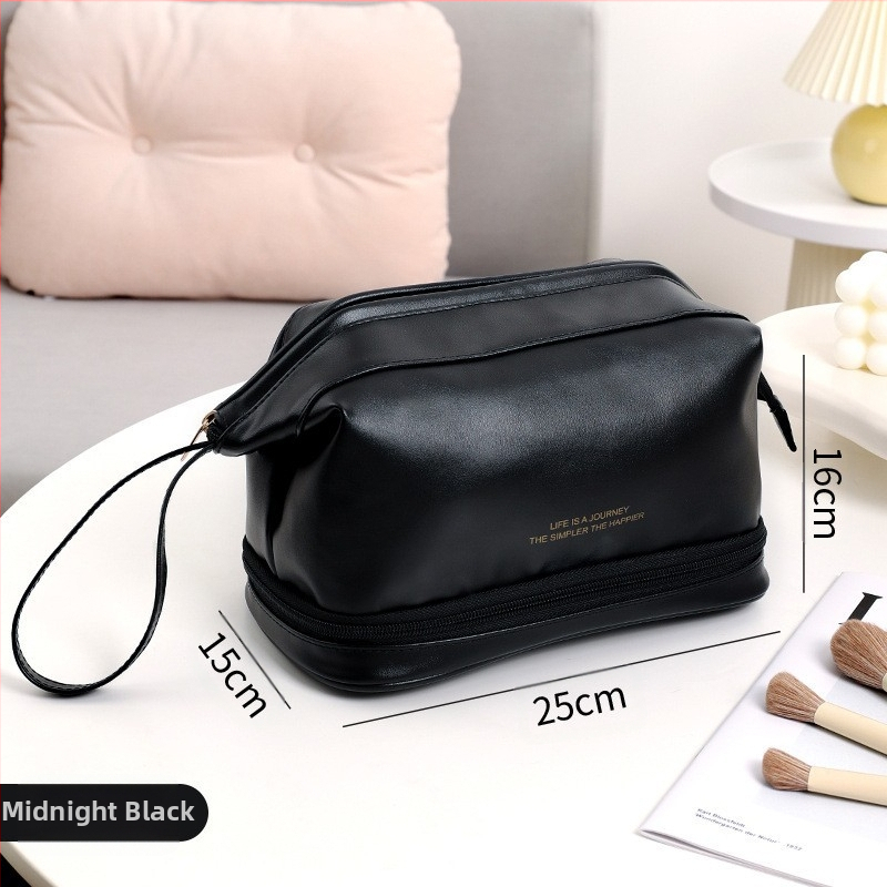 PU kozmetická taška na cestovanie – nepremokavá, veľká kapacita, dámska, jednofarebný vzor, podšívka z polyesteru