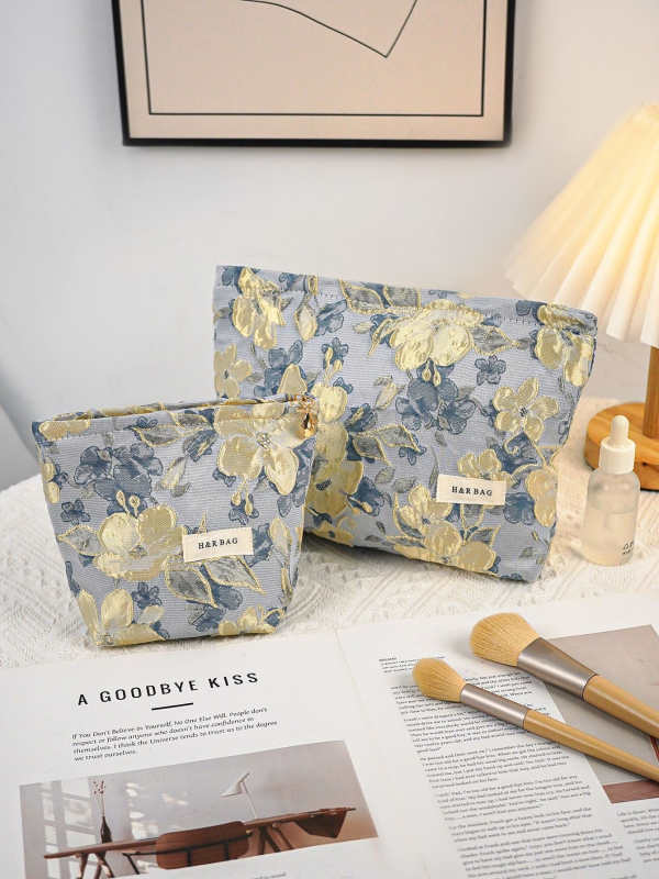 Geantă de mână unisex cu broderie florală, poliester, căptușeală din pânză, respirabilă și ultra ușoară, stil urban minimalist