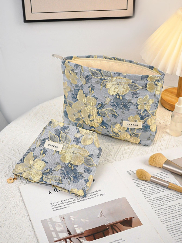 Geantă de mână unisex cu broderie florală, poliester, căptușeală din pânză, respirabilă și ultra ușoară, stil urban minimalist