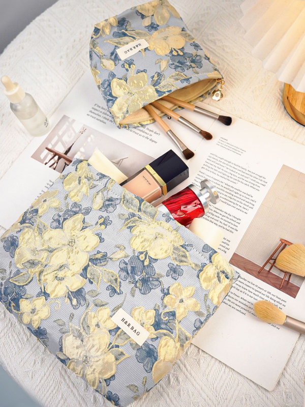 Geantă de mână unisex cu broderie florală, poliester, căptușeală din pânză, respirabilă și ultra ușoară, stil urban minimalist