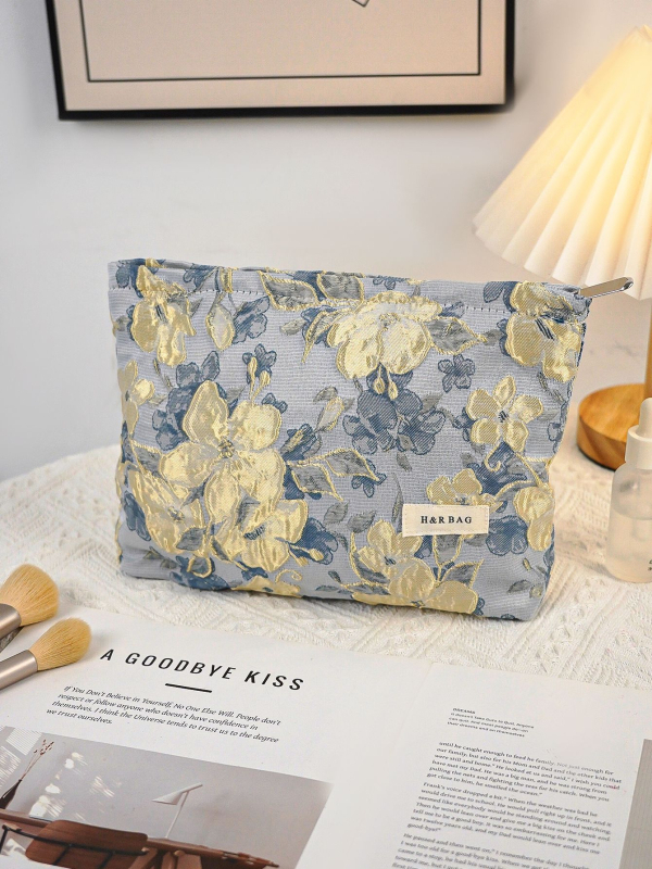 Geantă de mână unisex cu broderie florală, poliester, căptușeală din pânză, respirabilă și ultra ușoară, stil urban minimalist