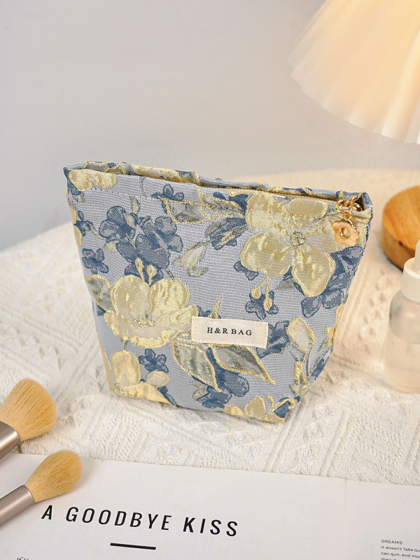 Geantă de mână unisex cu broderie florală, poliester, căptușeală din pânză, respirabilă și ultra ușoară, stil urban minimalist