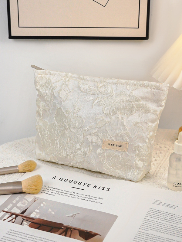 Geantă de mână unisex cu broderie florală, poliester, căptușeală din pânză, respirabilă și ultra ușoară, stil urban minimalist