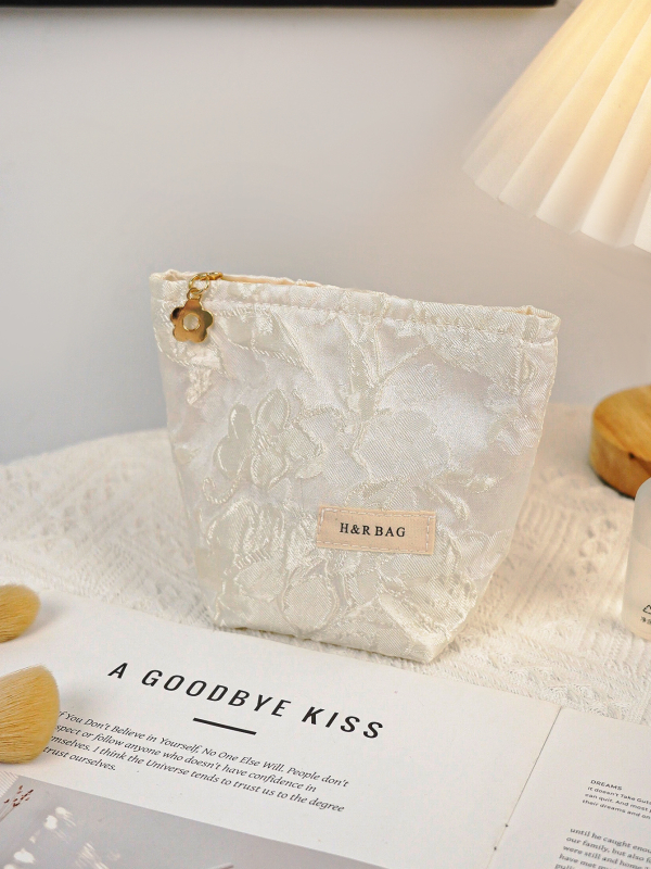 Geantă de mână unisex cu broderie florală, poliester, căptușeală din pânză, respirabilă și ultra ușoară, stil urban minimalist