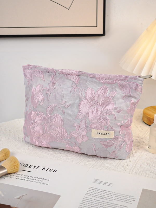 Geantă de mână unisex cu broderie florală, poliester, căptușeală din pânză, respirabilă și ultra ușoară, stil urban minimalist