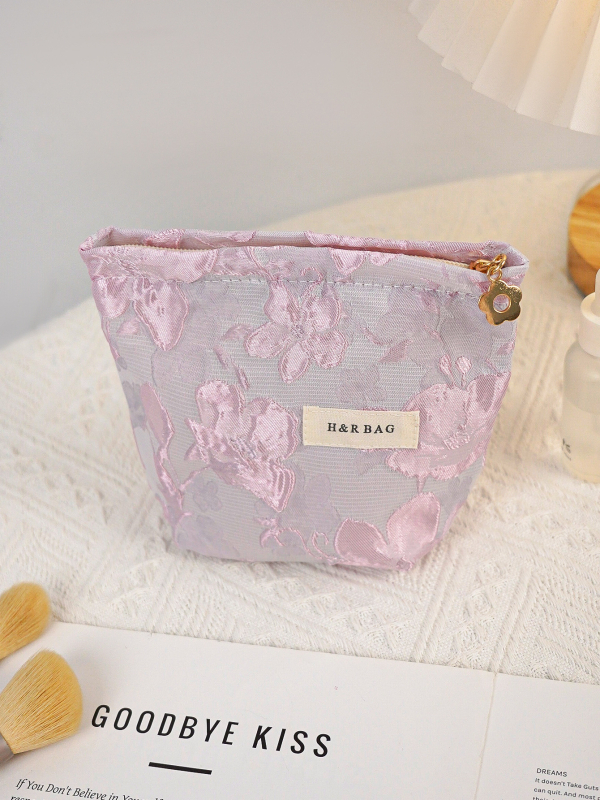 Geantă de mână unisex cu broderie florală, poliester, căptușeală din pânză, respirabilă și ultra ușoară, stil urban minimalist