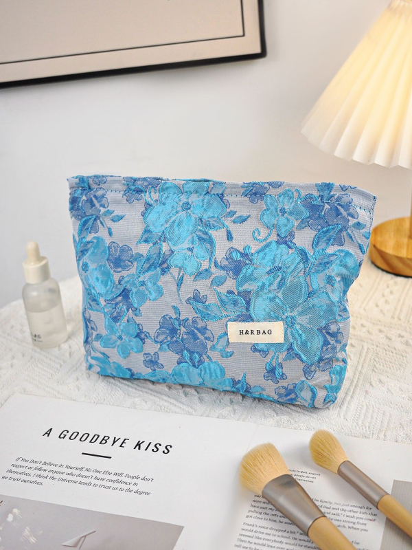 Geantă de mână unisex cu broderie florală, poliester, căptușeală din pânză, respirabilă și ultra ușoară, stil urban minimalist