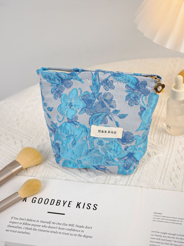 Geantă de mână unisex cu broderie florală, poliester, căptușeală din pânză, respirabilă și ultra ușoară, stil urban minimalist