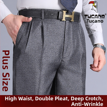 Αντρικά παντελόνια με διπλές πιέτες, υψηλή μέση, χαλαρή γραμμή, ίσια γραμμή, πολυεστερικό ύφασμα