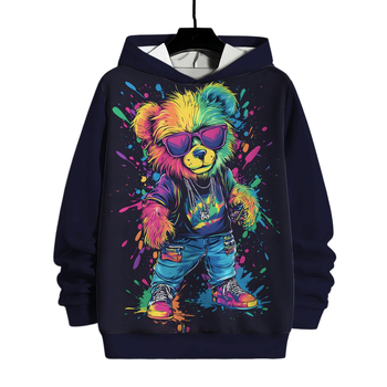 Ανδρικό φούτερ με κουκούλα και 3D ψηφιακή εκτύπωση – μακριά μανίκια, χαλαρή γραμμή, τσέπη τύπου 3D patch, πολυεστέρας 96%+