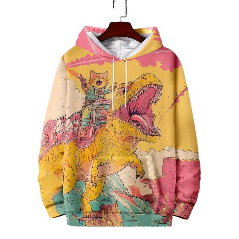 Ανδρικό φούτερ με κουκούλα και 3D ψηφιακή εκτύπωση – μακριά μανίκια, χαλαρή γραμμή, τσέπη τύπου 3D patch, πολυεστέρας 96%+