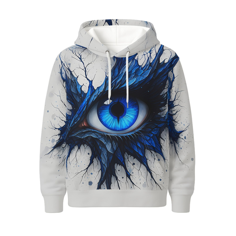 Férfi kapucnis pulóver 3D digitális nyomtatással – hosszú ujjú, lazán szabott, 3D patch zseb, poliészter 96%+