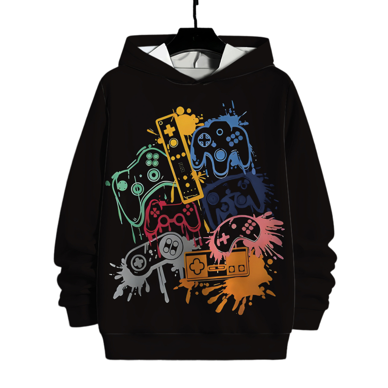 Ανδρικό φούτερ με κουκούλα και 3D ψηφιακή εκτύπωση – μακριά μανίκια, χαλαρή γραμμή, τσέπη τύπου 3D patch, πολυεστέρας 96%+