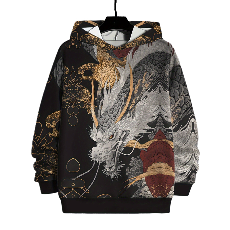 Ανδρικό φούτερ με κουκούλα και 3D ψηφιακή εκτύπωση – μακριά μανίκια, χαλαρή γραμμή, τσέπη τύπου 3D patch, πολυεστέρας 96%+