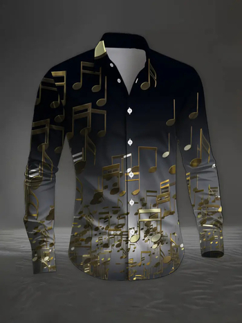 Πουκάμισο με 3D μόδα εκτύπωση, στενή γραμμή, μακρύ μανίκι, μοτίβο χρωματικών μπλοκ