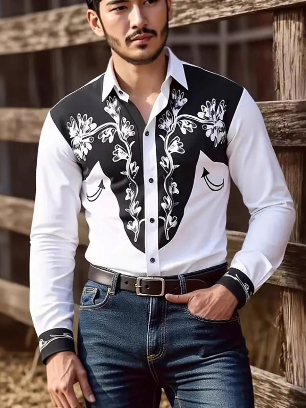 3D divatnyomású ing, szűk szabású, hosszú ujjú, színblokkolt minta