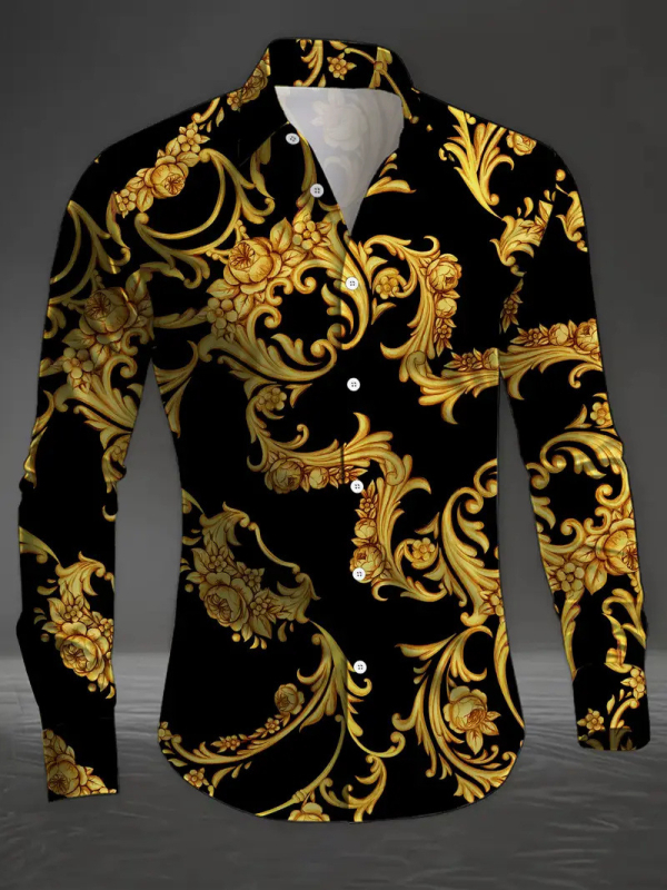 3D divatnyomású ing, szűk szabású, hosszú ujjú, színblokkolt minta