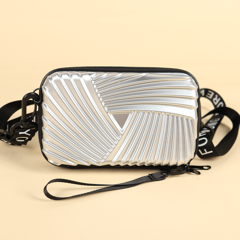 Geantă pătrată PVC portabilă – dungă, căptușeală din poliester, pliabilă, stil urban minimalist, unisex