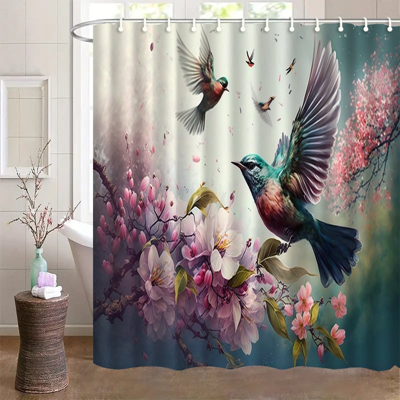 Κουρτίνα ντους από πολυεστέρα, μοντέρνο μινιμαλιστικό στυλ, μοτίβο hummingbird, δυνατότητα εκτύπωσης λογότυπου, κωδικός προϊόντος Yl-bt-011-020
